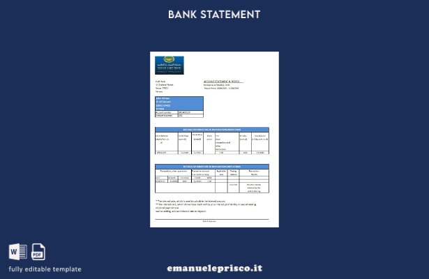 Modello Excel di estratto conto bancario del Golfo dello Yemen in stile verifica